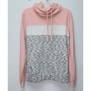 Black Jack Color-Block Cowl-Neck Pullover Hooded Sweatshirt Preppy Streetwear S